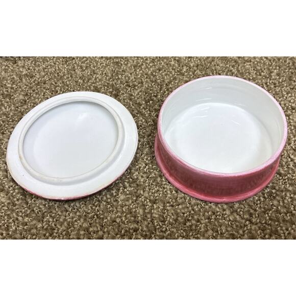 Vtg Porcelain Hand Painted Trinket Dresser Box Collette Gesinger Vibrant Pink Fl - Picture 2 of 4